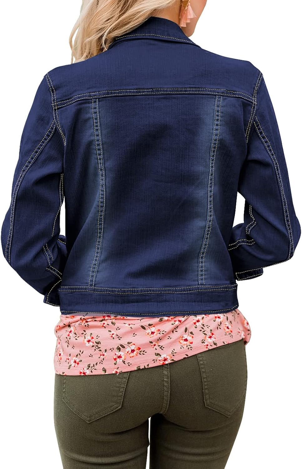 Roskiky Jeansjacken Damen Jean Stretchy Langarm Trucker Jacke mit Tasche M Blau, M Blau