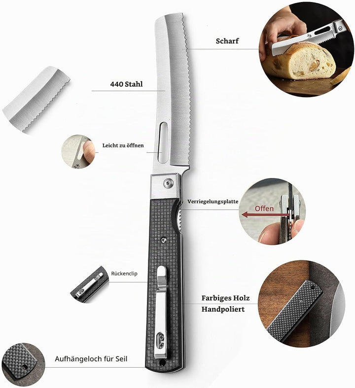 SENBON 440A Camping Brot Messer Edelstahl Sharp japanisches stil Falten Tragbare Reise Gebäck Kohlef