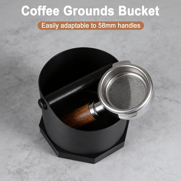 Abklopfbehälter für Siebträger Espresso, 1.6L Edelstahl Kaffee Knock Box mit Abnehmbarer Knock Bar &
