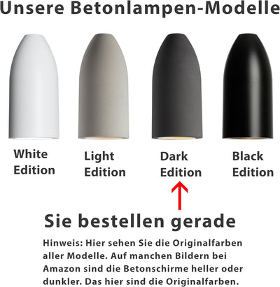 Buchenbusch urban design Betonlampe dark edition 7,5 x 16 cm, Deckenlampe einflammig, LED Pendelleuc