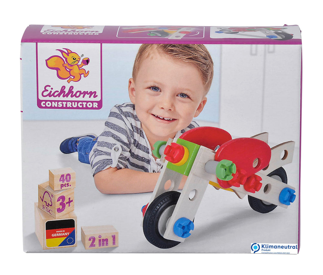 Eichhorn 100039012 - Constructor Motorrad, 40-TLG., Holz-Konstruktions-Set, 2 Verschiedene Modellvar