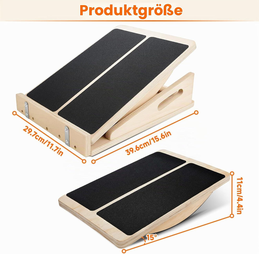 2 In 1 Wadendehner aus Holz,Balance Board und Schrägbrett Zusammenklappbar,4 Neigungswinkel mit Grif