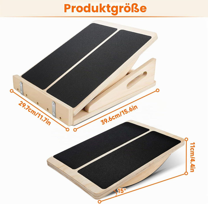 2 In 1 Wadendehner aus Holz,Balance Board und Schrägbrett Zusammenklappbar,4 Neigungswinkel mit Grif