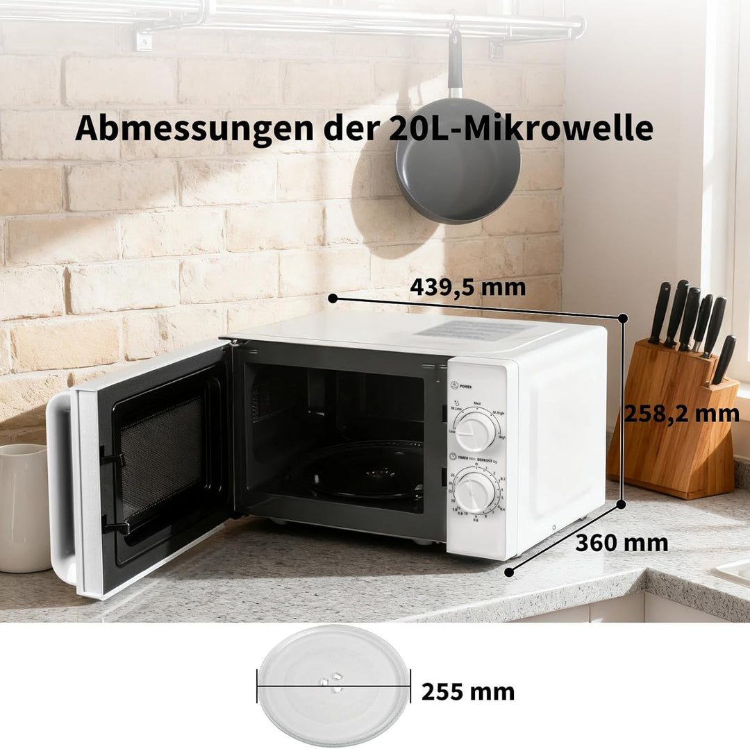 Smad Solo-Mikrowelle 20L, 700W, Mikrowelle Klein, 5 Leistungsstufen, Auftaufunktion nach Zeit/Gewich