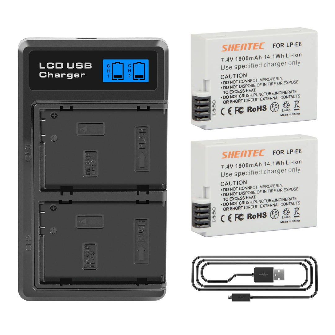 2X Shentec Li-ion 7.4V 1900mAh LP-E8 Akku für Canon EOS Batterie Rebel T2i T3i T4i T5i EOS 550D 600D