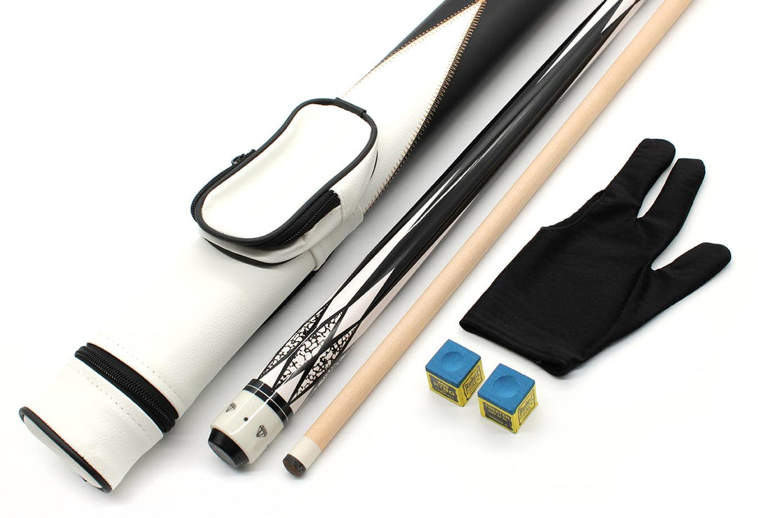 Billard Queue Set Komplettset White Diamond, 147cm Queue mit Köcher, Handschuh und Kreide Diamond -