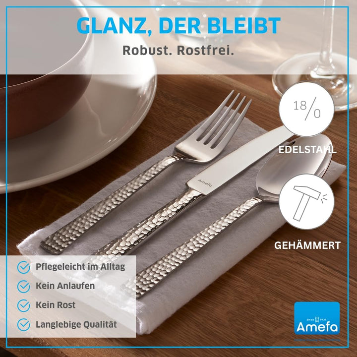 Amefa FELICITY Besteckset 30-teilig Edelstahl, Hochwertiges Besteck Set, Gehämmert, Essbesteck im Ha