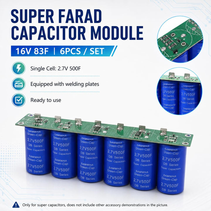 Uadme Super Farad Kondensator, 6pcs/Set 16V 83F Super Farad Kondensator Einreihig 2,7V 500F Elektrol