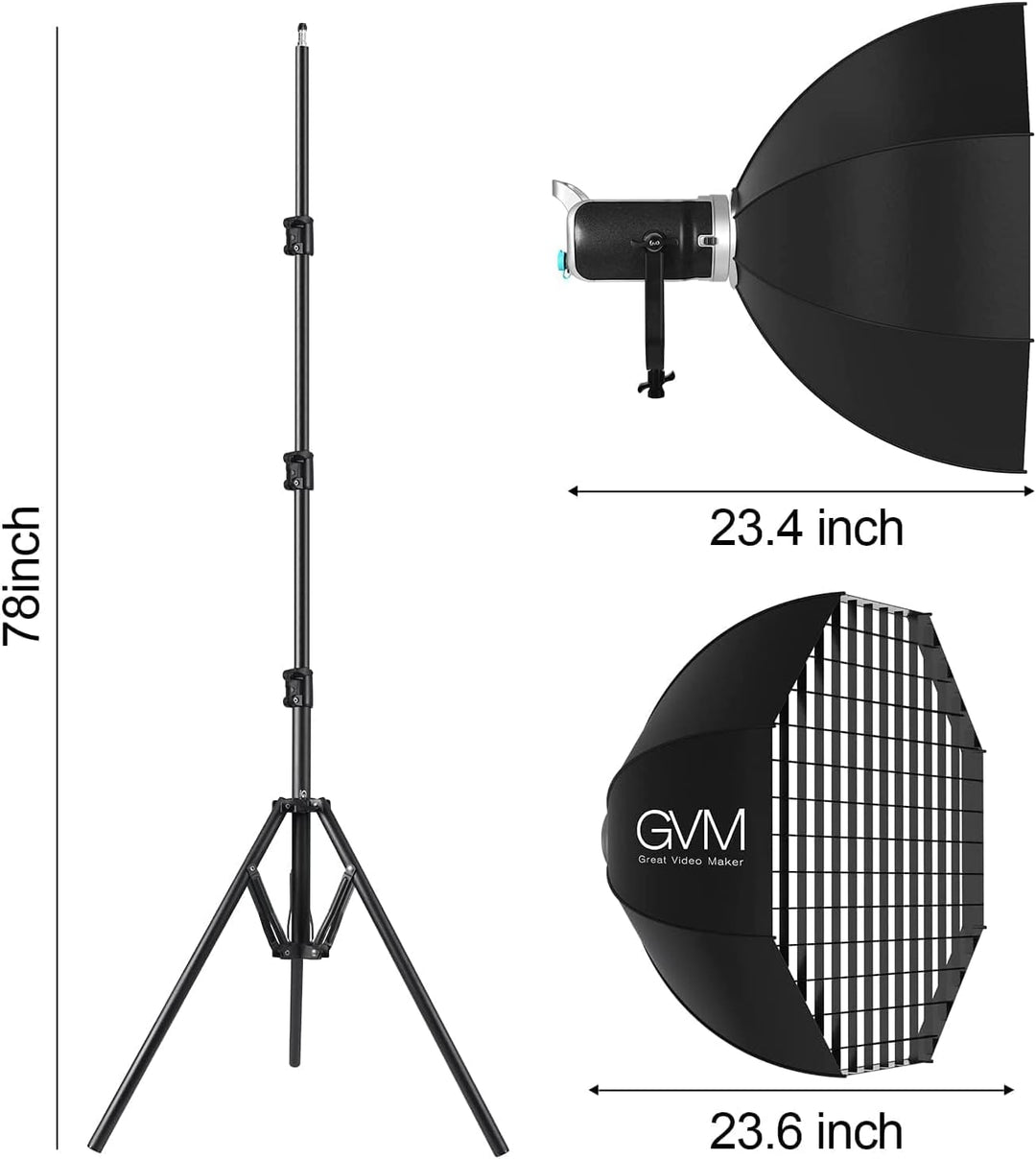 GVM 200W LED Videoleuchte mit Softbox, Bowens 3200K-5600K LED videolicht mit Stativ, APP und DMX Ste