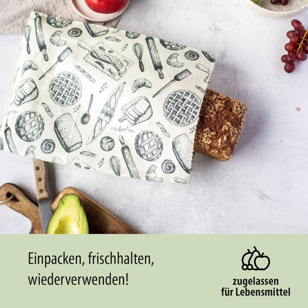 little bee fresh Bio-Bienenwachstuch grosser Beutel aus Deutschland - hält Lebensmittel natürlich, s