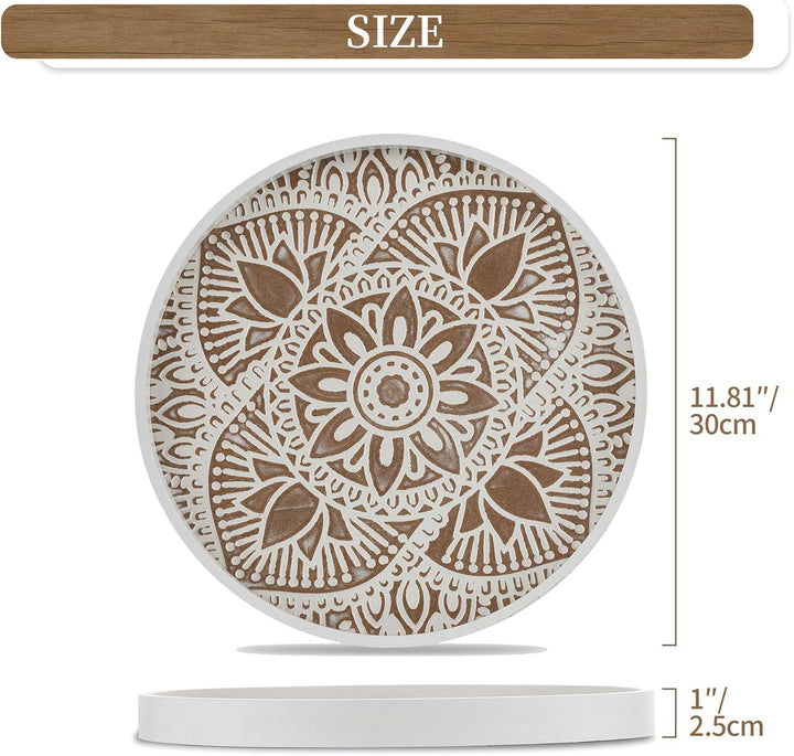 Hanobe Holztablett Deko Tablett Rund: Vintage Dekotablett Weiss Gewaschen 30cm Serviertablett Holz K