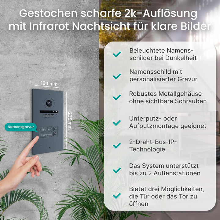 MATHFEL 2 Draht Bus IP 3 Familienhaus Video Türsprechanlage Full HD mit 2 Jahren Garantie - Fischaug