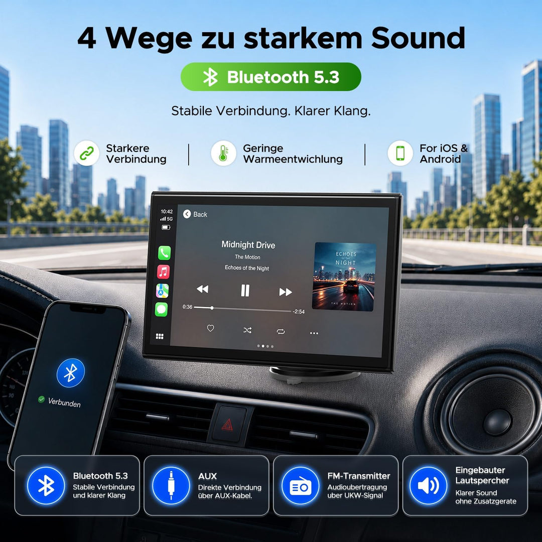 LAMTTO Wireless CarPlay Display &amp; Android Auto Display fürs Auto Nachrusten | 7 Zoll Tragbare Autora
