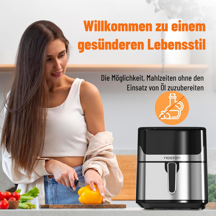 Noaton Heissluftfritteuse 6,2 L, Air Fryer mit Digitalem Touchscreen, 8 Programme, 1600 W, Ohne Öl,