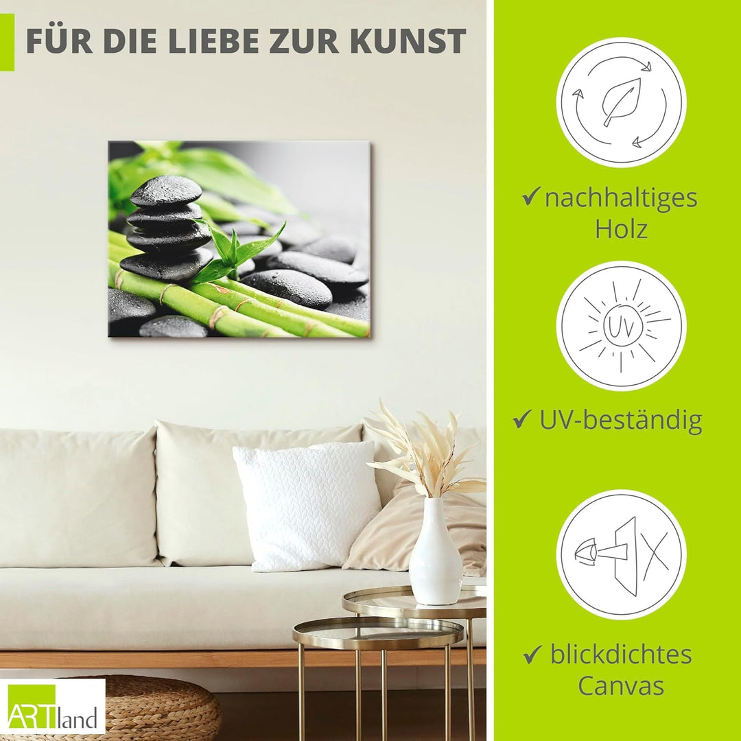 ARTland Leinwandbilder Wandbild Bild auf Leinwand 80x60 cm Asien Zen Spa Steine Bambus Asiatisch Wel