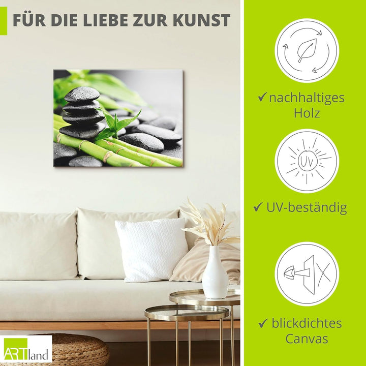 ARTland Leinwandbilder Wandbild Bild auf Leinwand 80x60 cm Asien Zen Spa Steine Bambus Asiatisch Wel