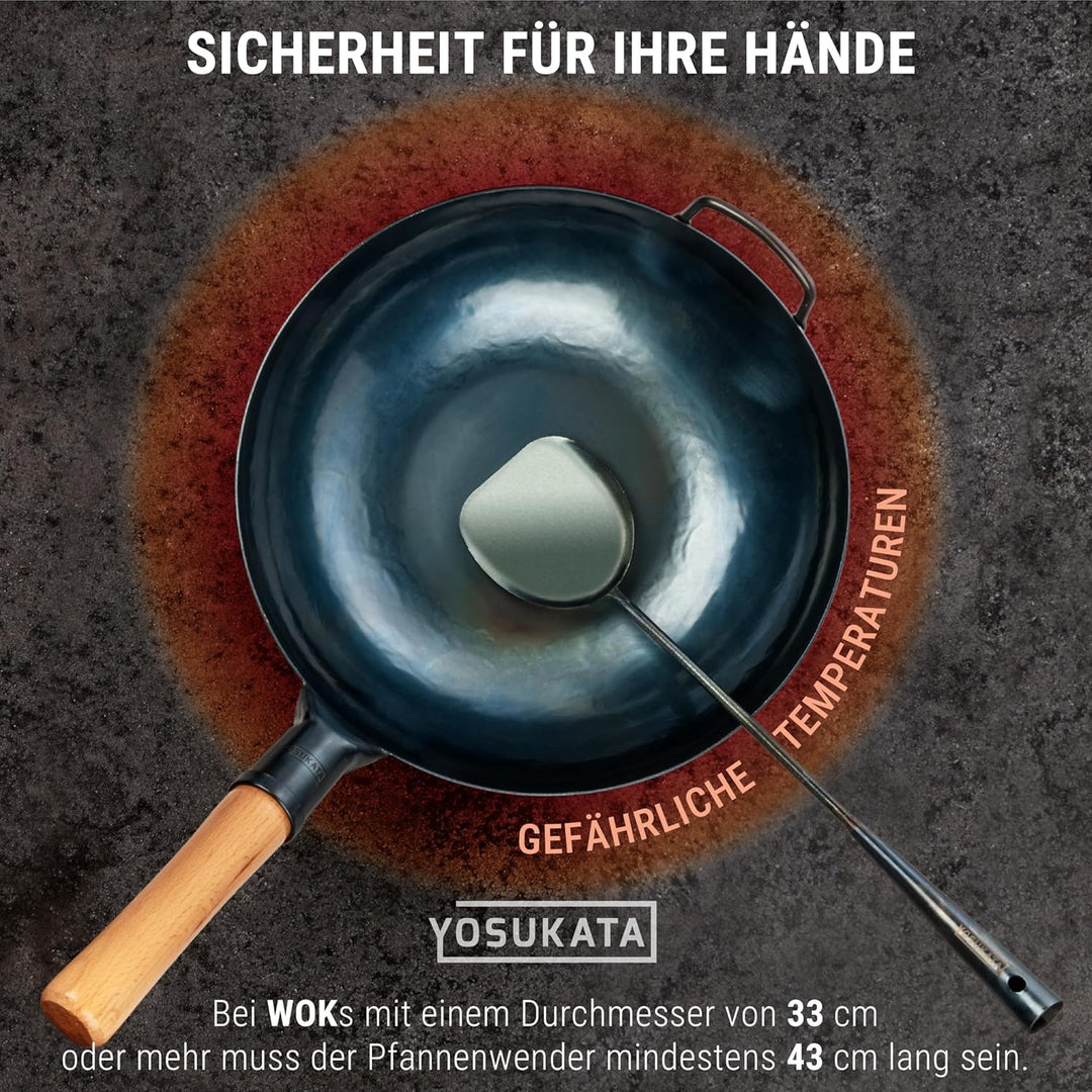 YOSUKATA Wok-Utensilien-Set – blauer Karbonstahl, 43,2 cm, Wok-Spatel, Wok-Schöpflöffel, 3 Paar Esss