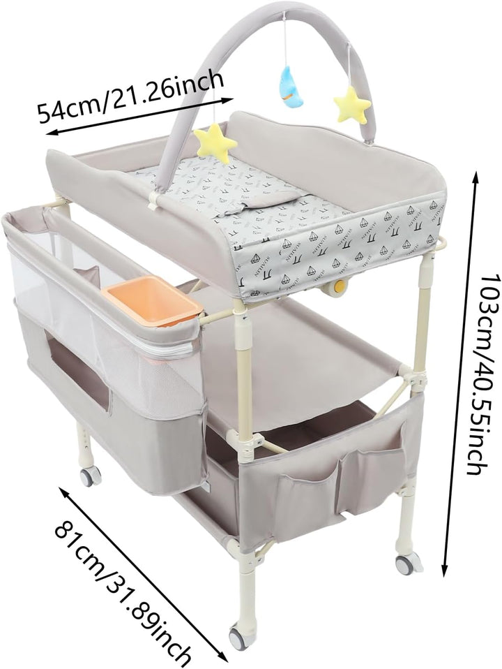 2-in-1 Baby Badewanne &amp; Wickelkommode, Klappbar Wickelkommode mit Korb, Spielzeugregal, Sicherheitsg