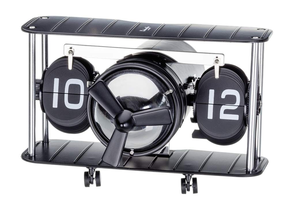 Eichmüller since 1950 Deko Flip Uhr - Flieger Design - Schwarz/Silber - Tischuhr
