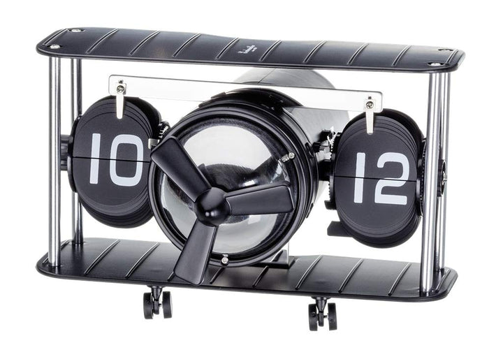 Eichmüller since 1950 Deko Flip Uhr - Flieger Design - Schwarz/Silber - Tischuhr
