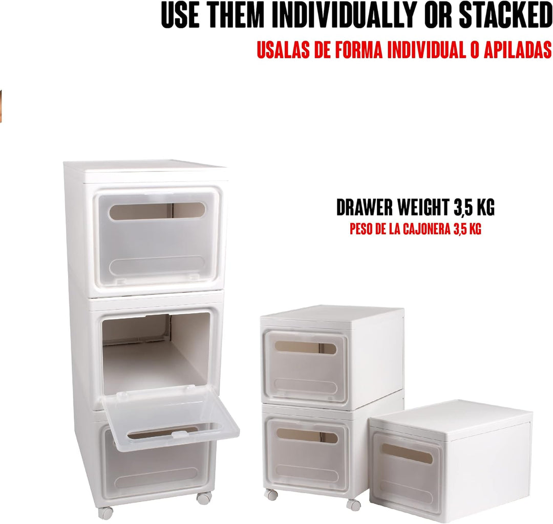 Calma Dragon Stapelbare Aufbewahrungsboxen mit Deckel 3 Kunststoff-Schublade Organizer Regale mit Rä