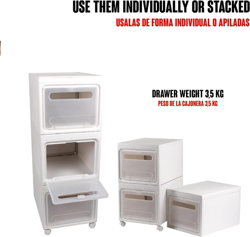Calma Dragon Stapelbare Aufbewahrungsboxen mit Deckel 3 Kunststoff-Schublade Organizer Regale mit Rä