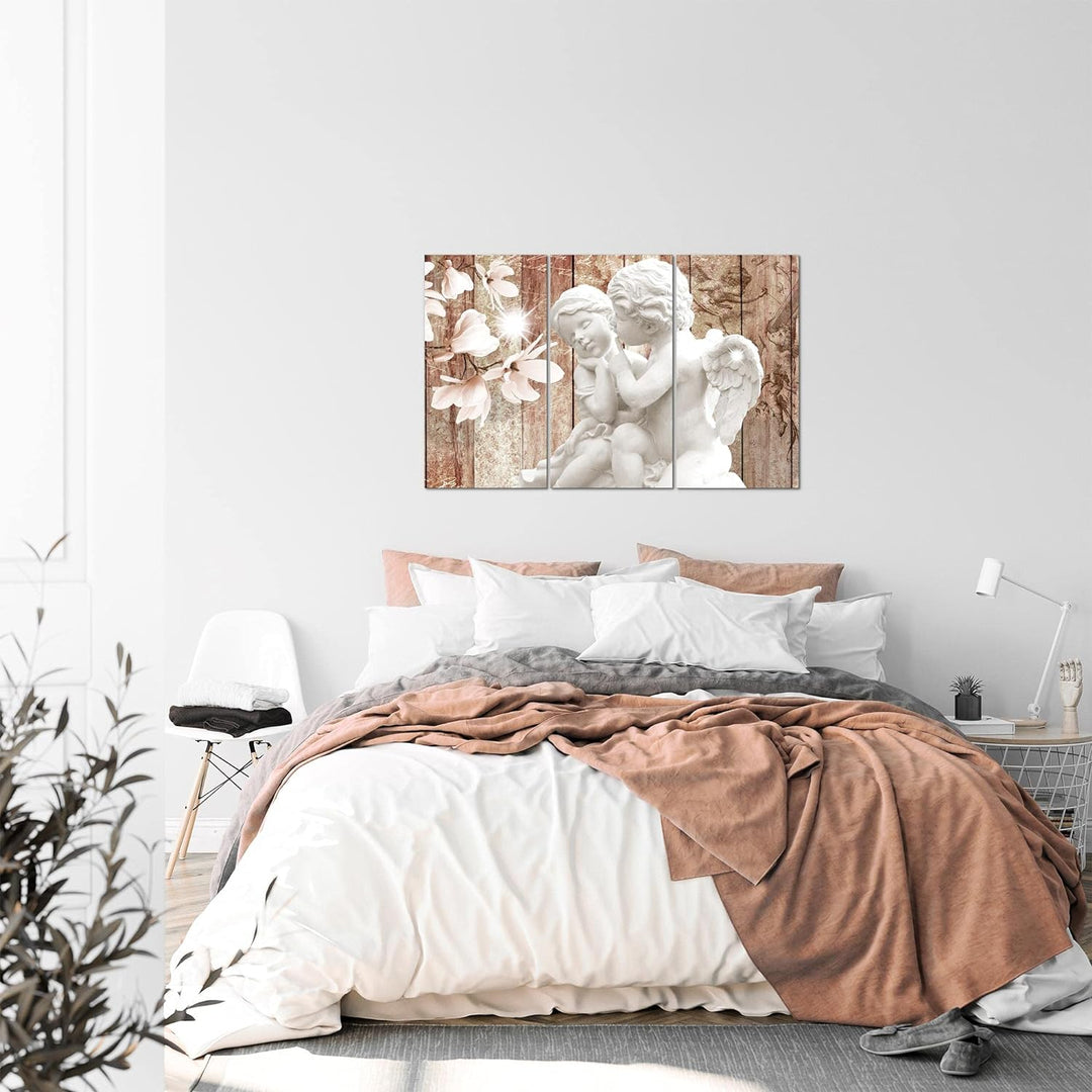Runa Art Wandbilder Engel Blumen Bild XXL Wohnzimmer Schlafzimmer Braun Magnolien Holz 120 x 80 cm 3