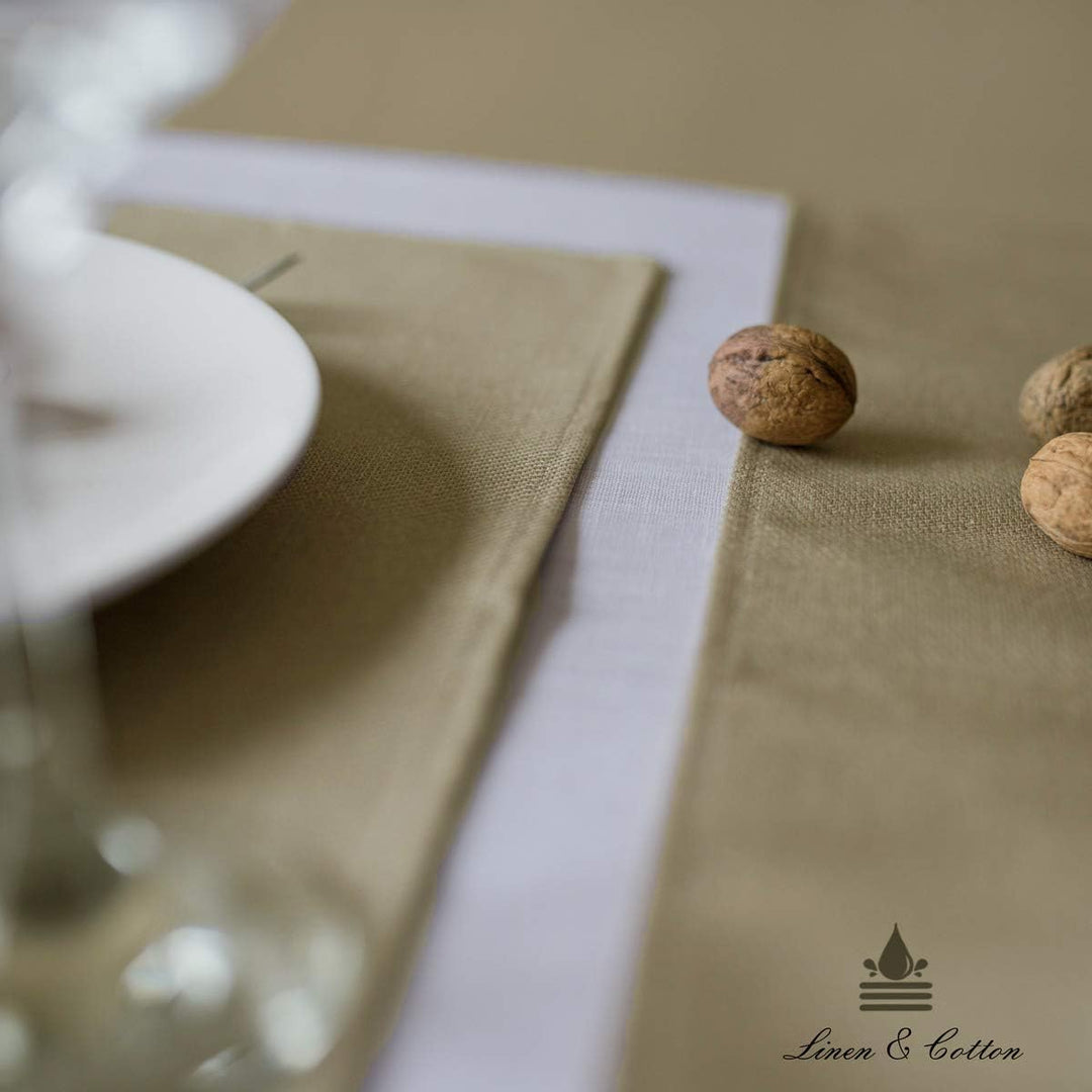 Linen & Cotton Tischläufer Stoff Wasserdicht Fleckschutz Pflegeleicht Pietro - 100% Leinen, Beige (4