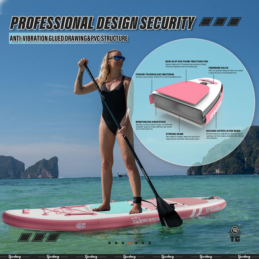 TIGERXBANG SUP Boards Stand Up Paddling Board, aufblasbare Paddle-Boards Defender-Pro-Kollektion Ros