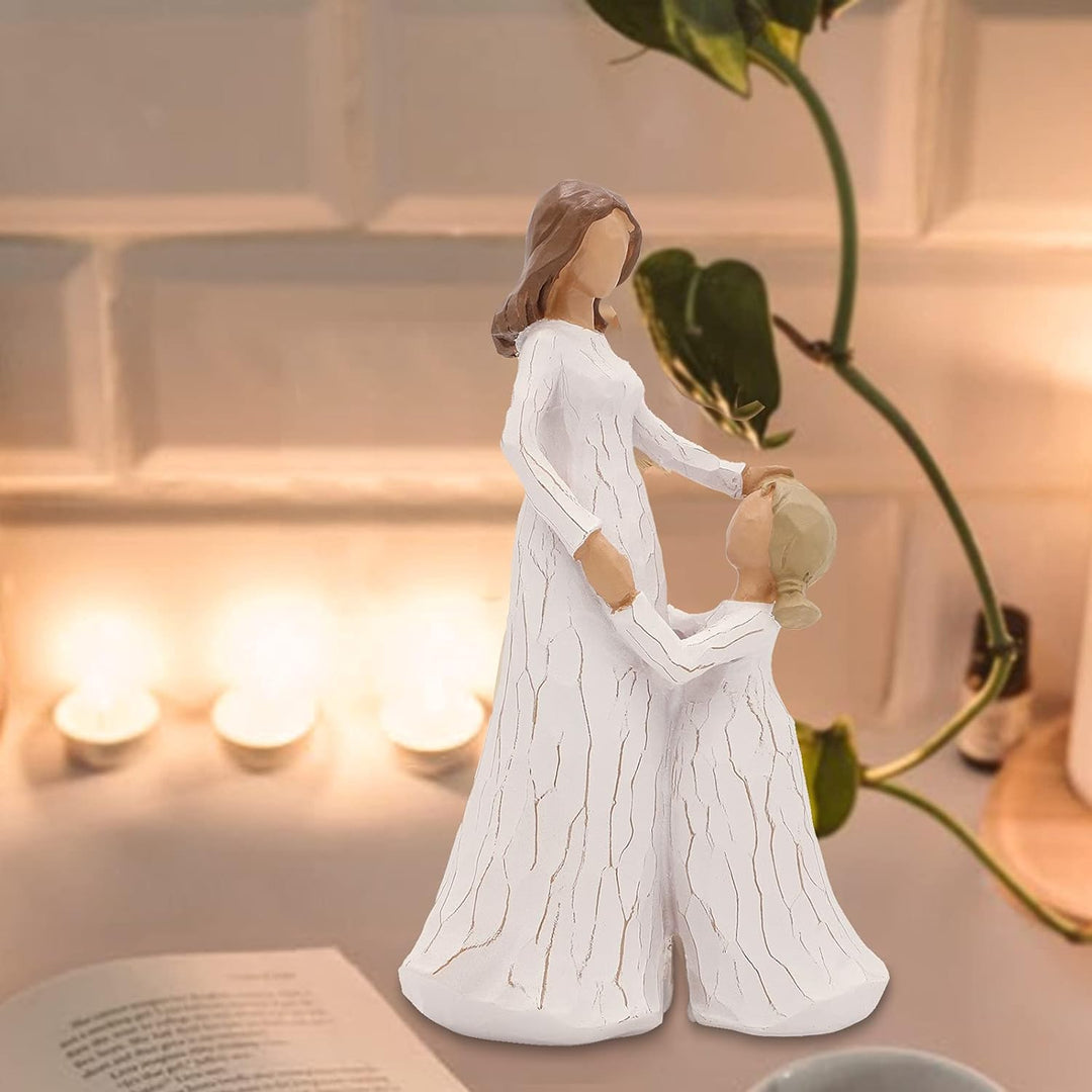 Mutter und Tochter Figur, Handgeschnitzte Sammlerfigur Dekorative Ornament mit Geschenkbox, Ermutigu