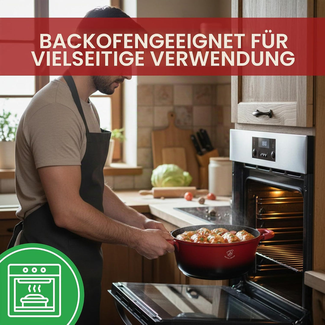Royal Swiss Kochtopf, schwarz & rot, 2l, Marmorbeschichtung, Glasdeckel, geeignet für Induktion & Of