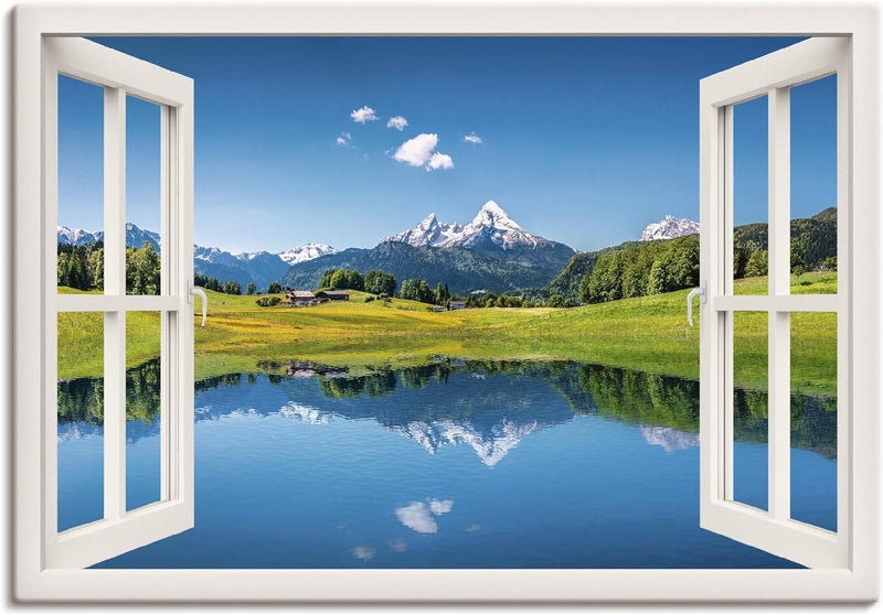 ARTland Leinwandbilder Wandbild Bild auf Leinwand 100x70 cm Landschaften Fensterblick T4RC Alpen Ber