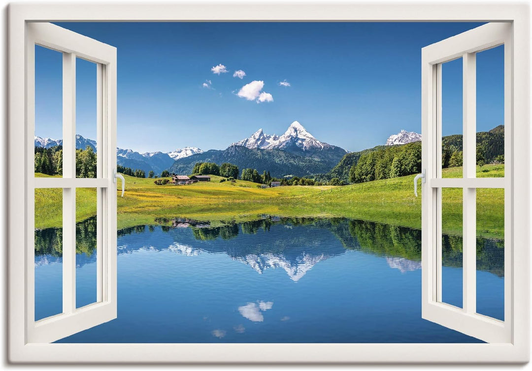 ARTland Leinwandbilder Wandbild Bild auf Leinwand 100x70 cm Landschaften Fensterblick T4RC Alpen Ber