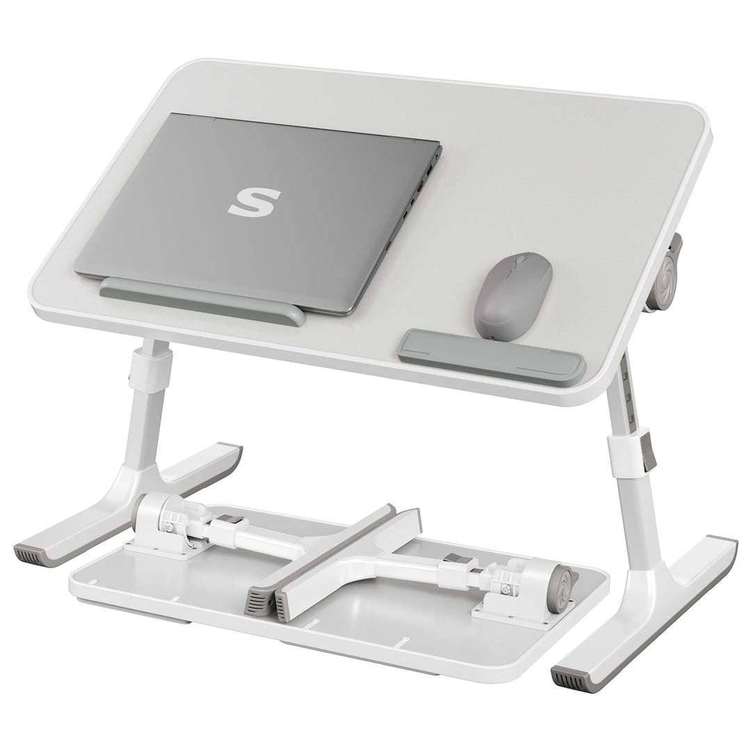 SONGMICS Laptoptisch, Betttisch mit Schublade, aus Holzspanplatte, Aluminiumlegierung und ABS-Kunsts