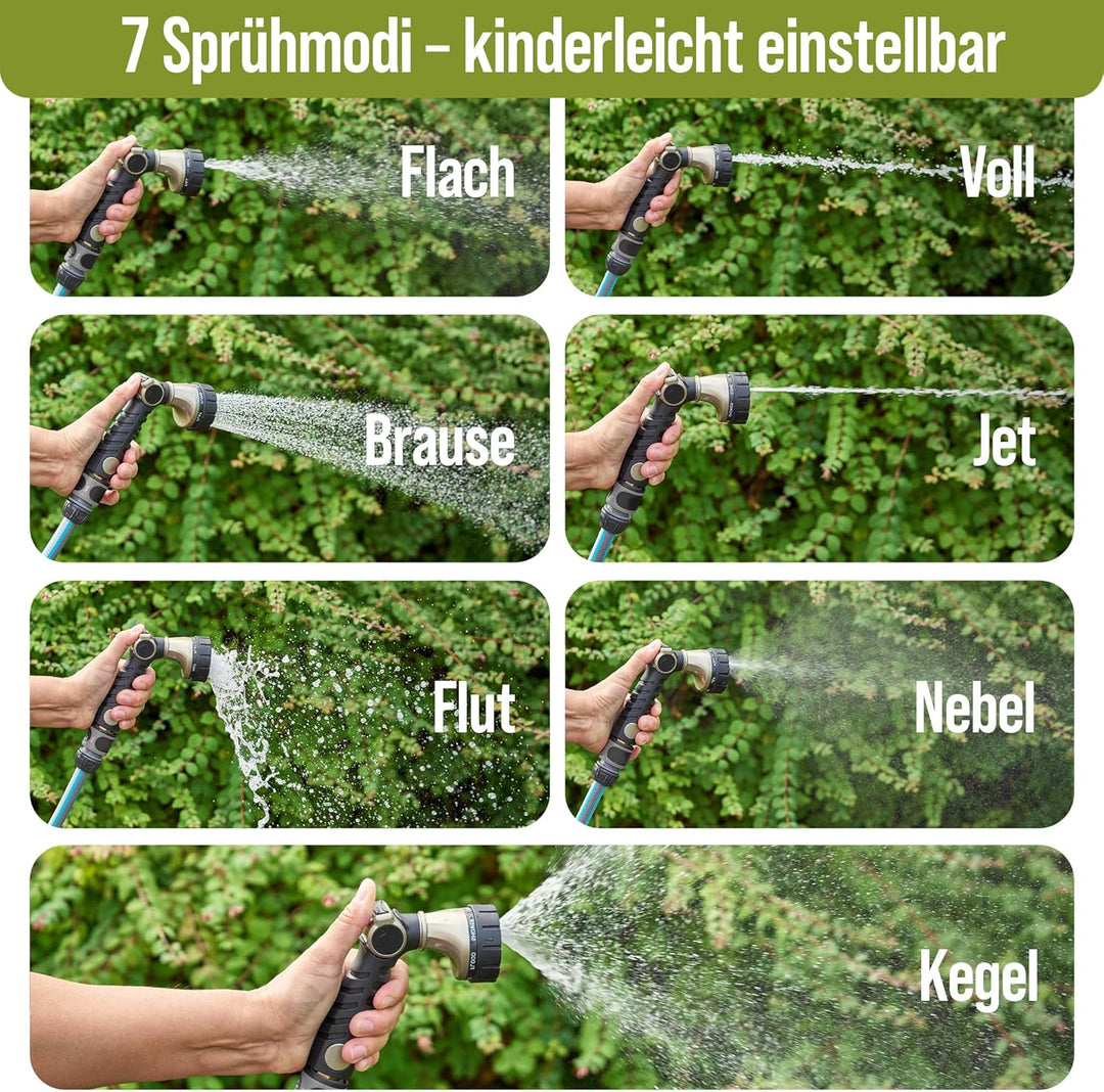 rainfactory Düse für Gartenschlauch [Sprühkopf mit 7 Modi] Gartenbrause mit kühlender Funktion | Bra