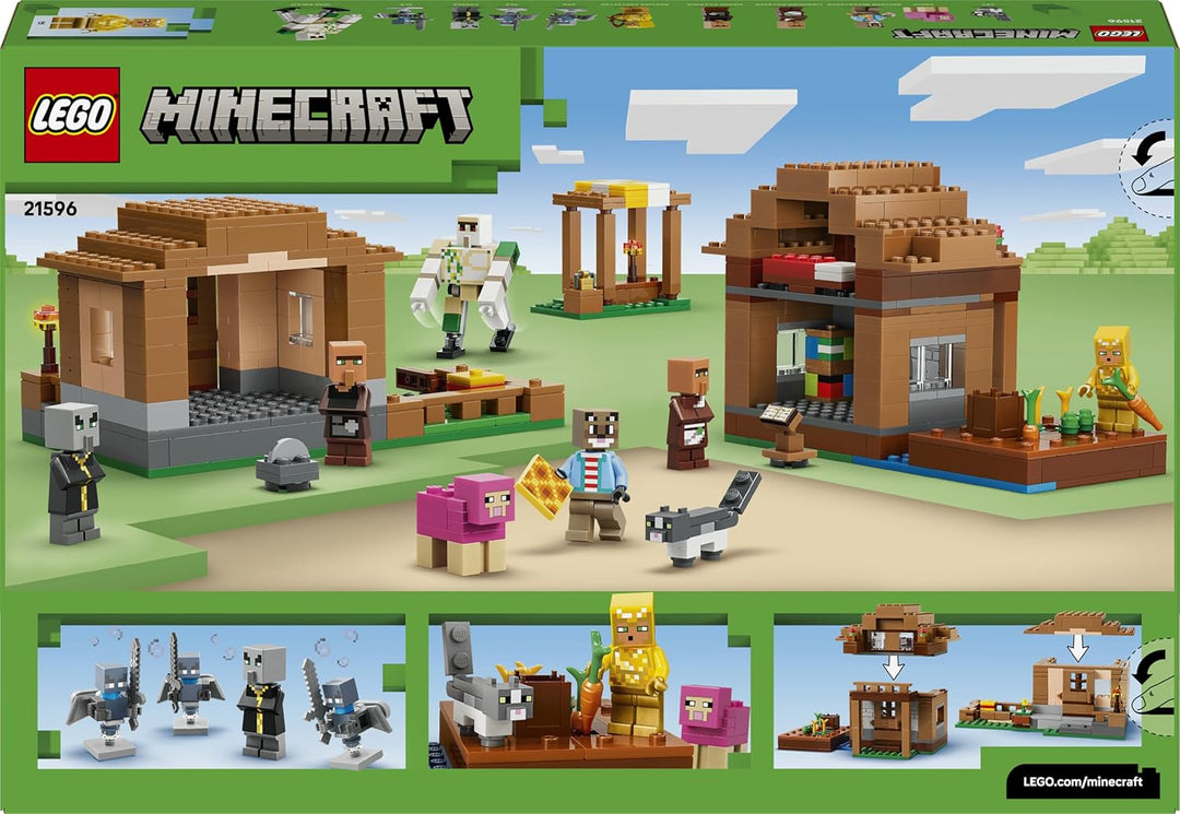 LEGO Minecraft Angriff des Magiers auf das Dorf - Modell mit Garten - 11 Figuren inkl. Maurer & Eise