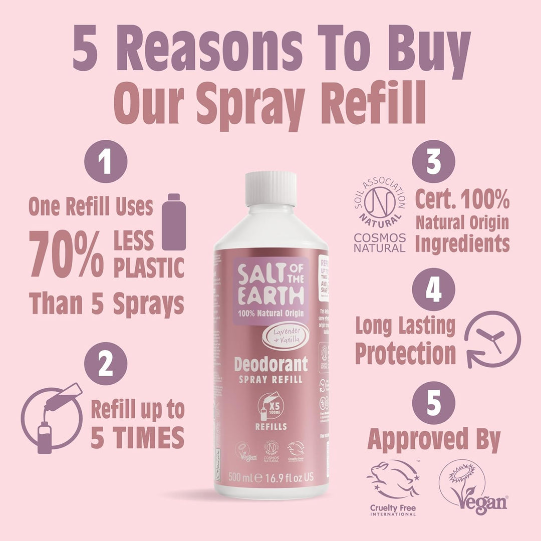 Salt Of The Earth Natürliches Deospray Nachfüllpack, Lavendel &amp; Vanille - Vegan, Langanhaltender Sch