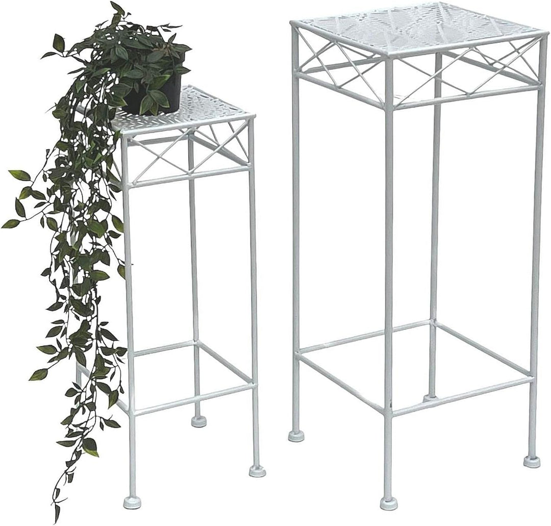 DanDiBo Blumenhocker Weiss Metall Eckig Blumenständer 96314 2er Set Beistelltisch Blumensäule Modern