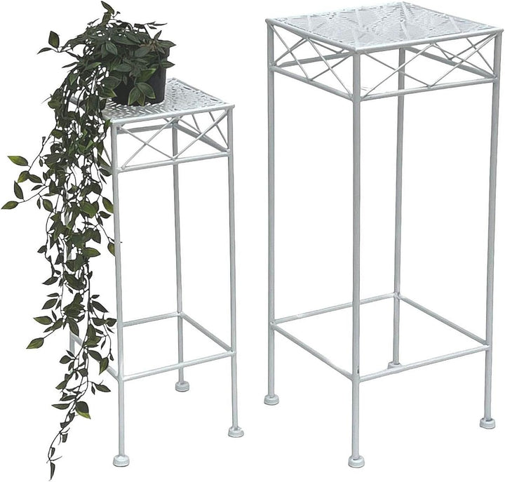 DanDiBo Blumenhocker Weiss Metall Eckig Blumenständer 96314 2er Set Beistelltisch Blumensäule Modern
