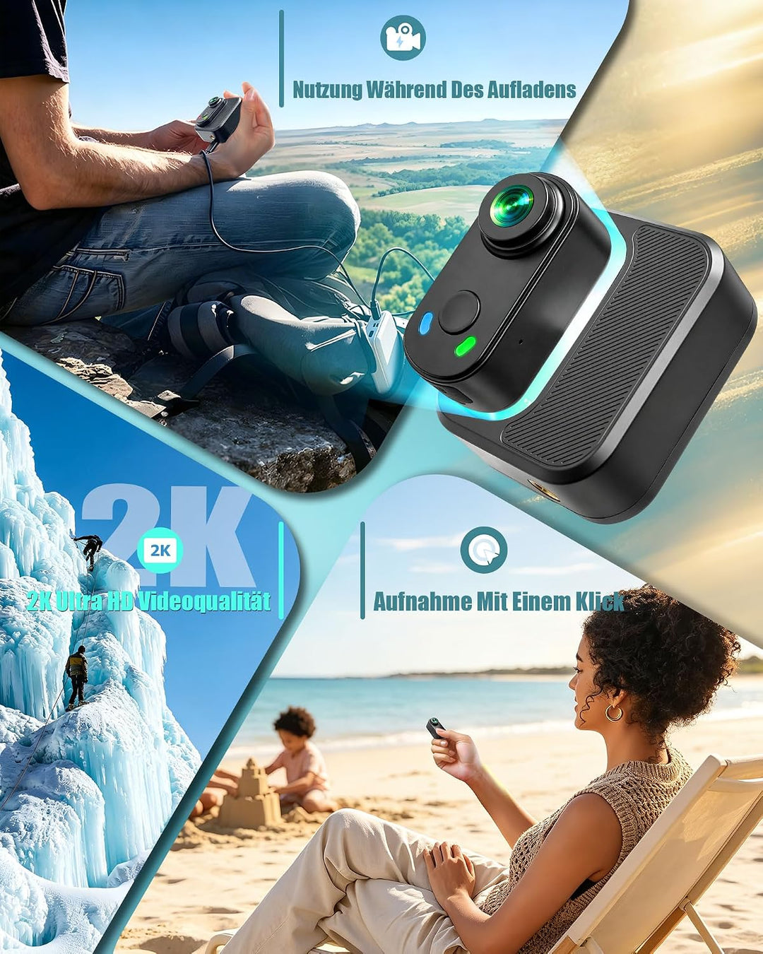 2K Mini Action Cam, Body Cam, Mini Vlog Kamera Dunkelschwarz, Dunkelschwarz