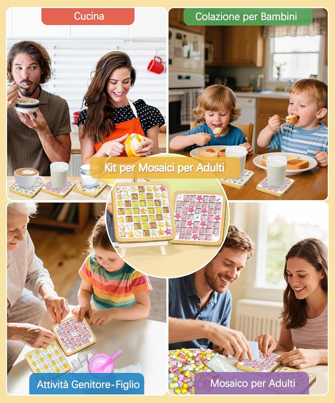Finsink Mosaik bastelset kinder 4pcs mosaik untersetzer bastelset diy holz untersetzer Set Mosaikste