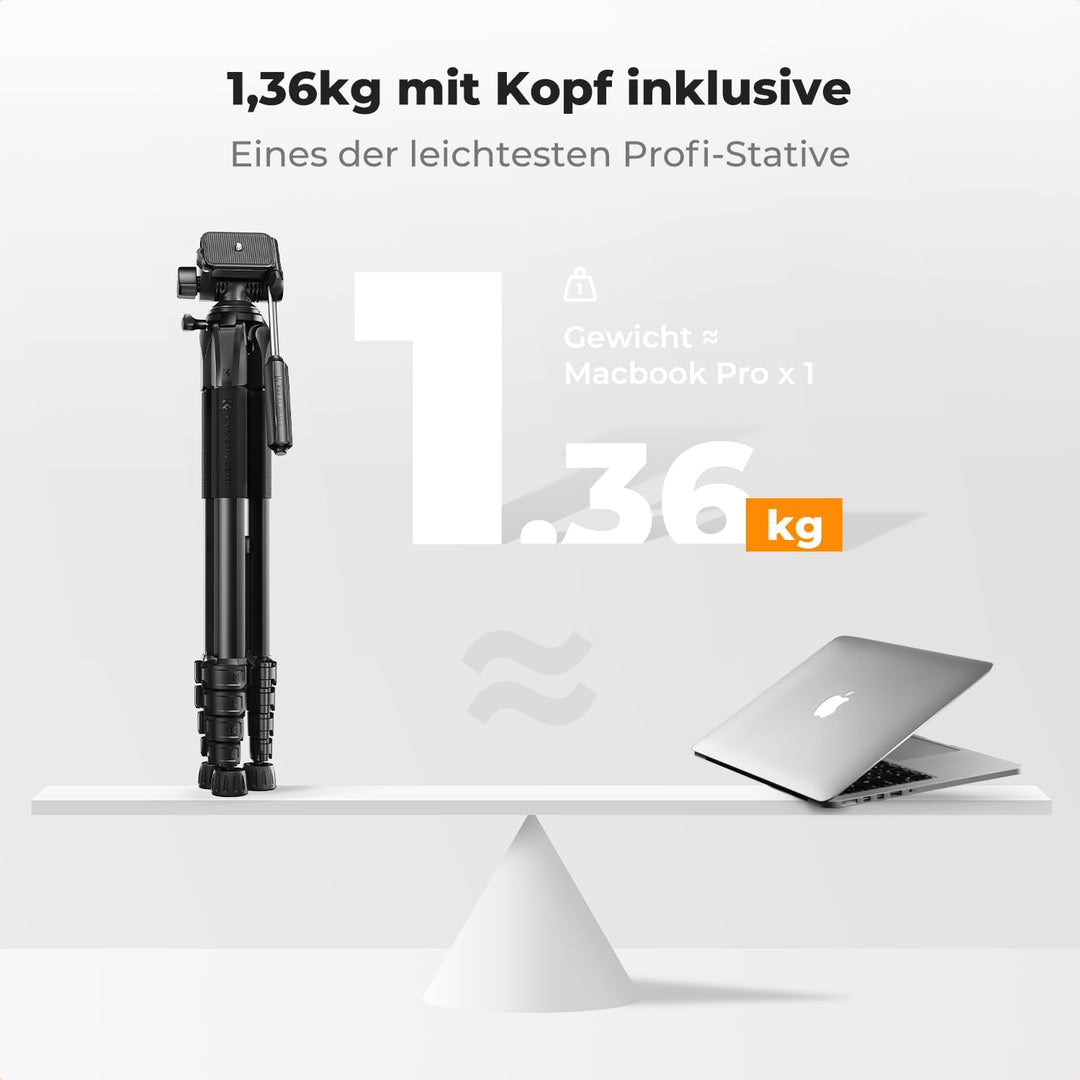 K&F Concept Kamera Stativ S255A3+BV01, Leichtes Stativ mit Tasche,190cm Handy Stativ,Tripod für Cano