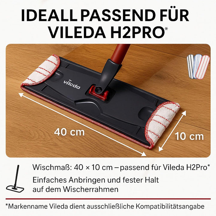 6X Premium Mikrofaser Wischpads kompatibel mit Vileda H2Pro Bodenwischer – Hochwertige Ersatzbezüge,