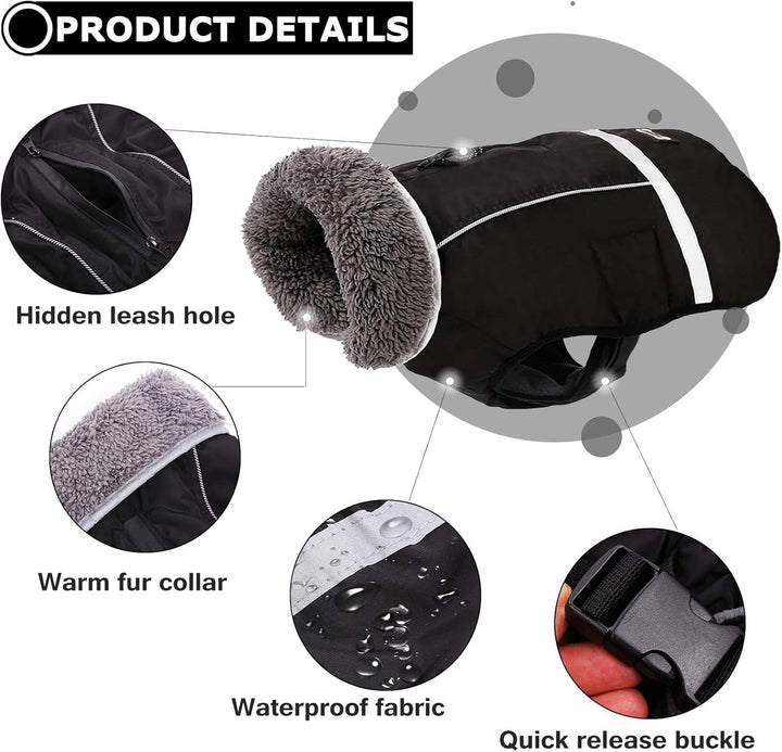 QBLEEV Hundewintermantel, warm, reflektierende Hundejacke, Rollkragen, wasserdicht, für kaltes Wette