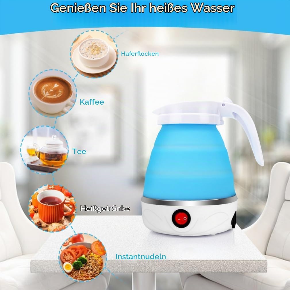 Faltbarer Wasserkocher 600ml Wasserkocher Faltbarer Reisewasserkocher mit 2 Faltbecher &amp; Aufbewahrun