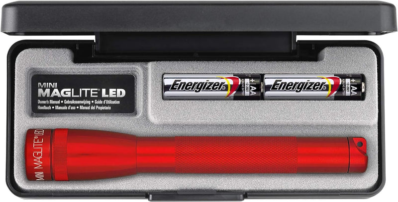 Mag-Lite SP22037F Mini Maglite 2AA Multimode Hochleistungs-LED-Taschenlampe, 17 cm rot inkl. 2 Migno