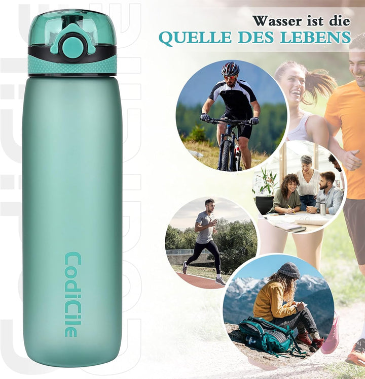 CodiCile Trinkflasche 1L, Wasserflasche 1L BPA-Frei, Auslaufsichere 1 Liter Trinkflasche, Tritan Spo