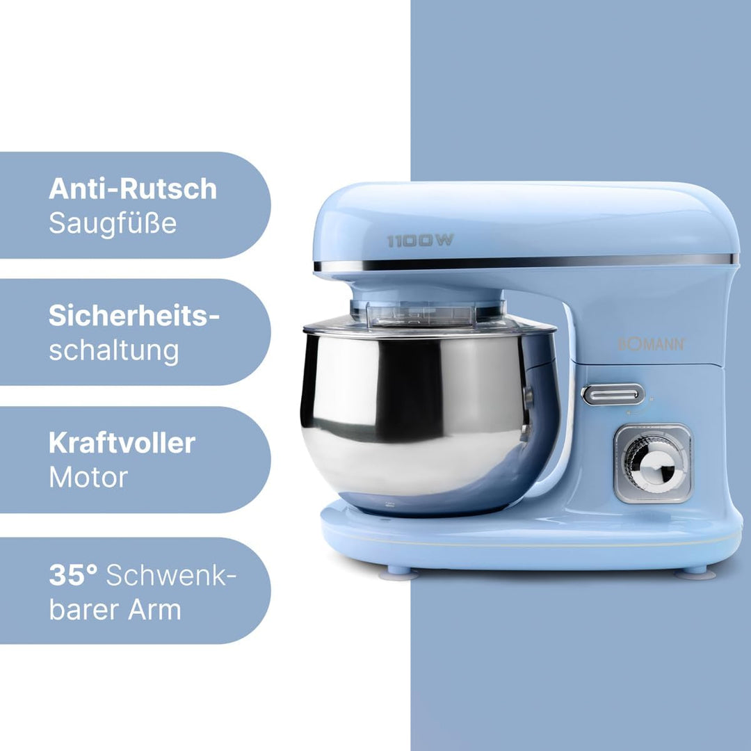 Bomann® Retro Küchenmaschine zum backen | Knetmaschine 5L mit starkem 1100W Motor | Teigmaschine ink