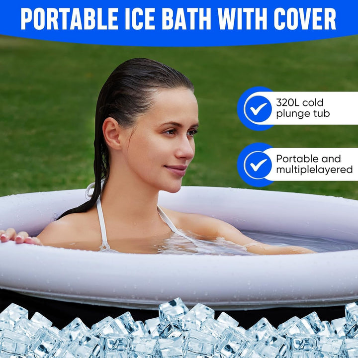 HEYOUTH Eisbad Tonne für Athleten mit Abdeckung,Eisbaden Tonne Faltbar,Aufblasbare Das Eisfass,80*75