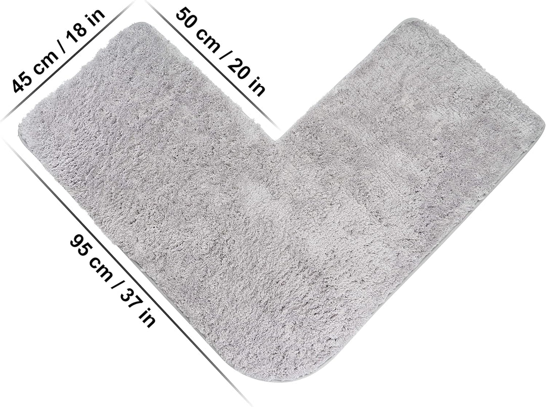 fluffy® Badteppich für Eckduschen, Hochflor aus Mikrofaser, rutschfeste Unterseite (L-Form | Innenma